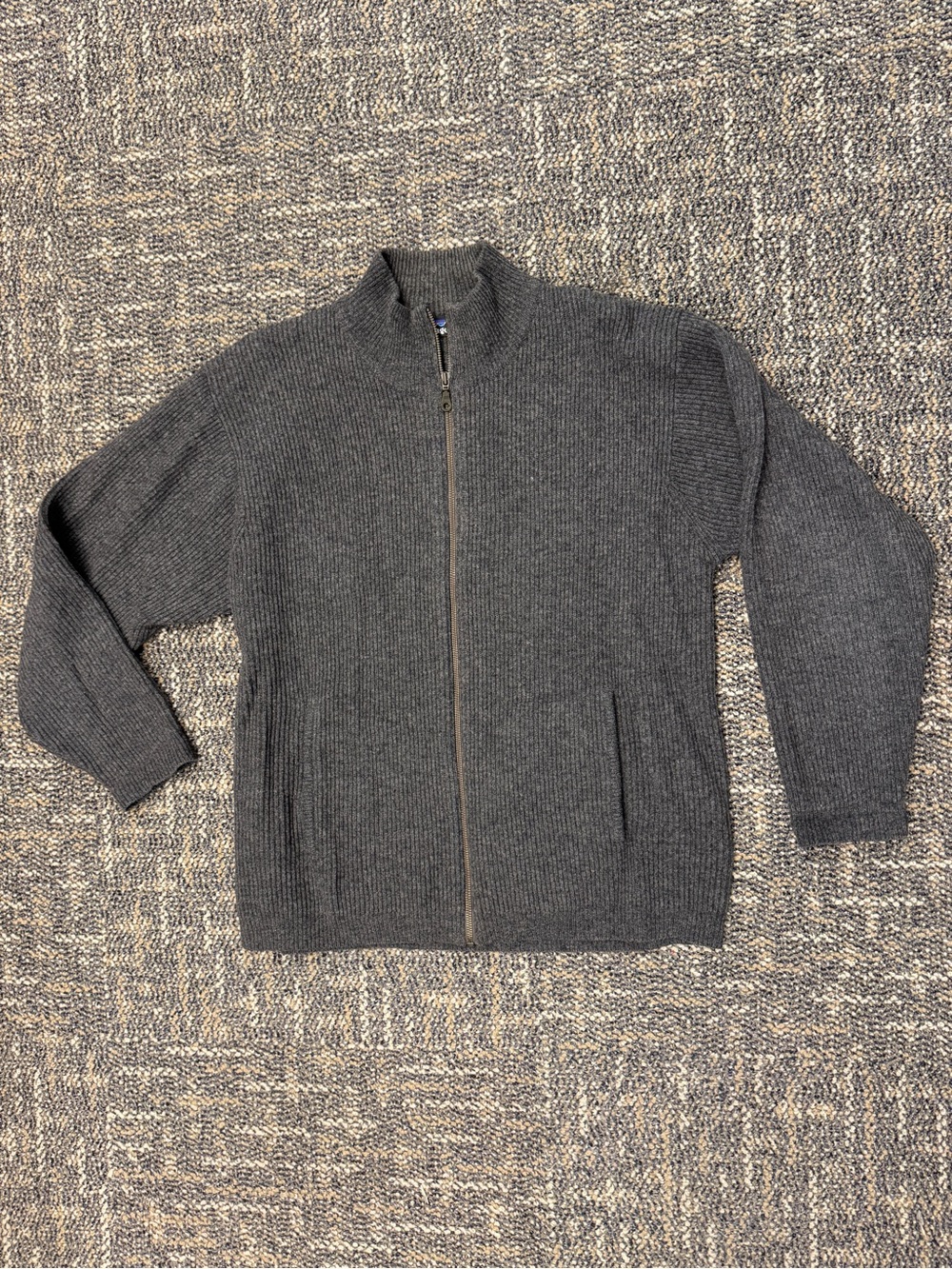 Vintage 90s Patagonia Mens Medium 100% Wool Full Zip Ribbed Sweater Charcoal